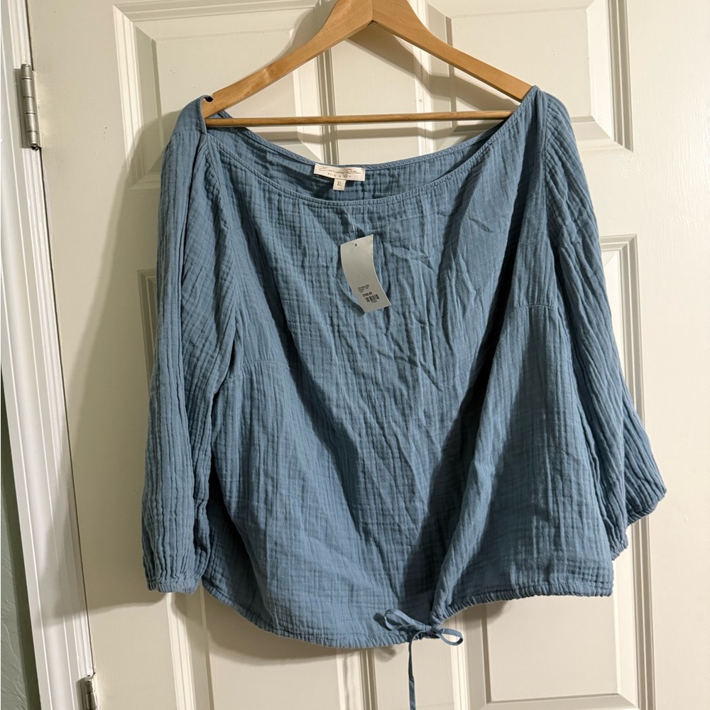 Everyday Ritual Sun & Sea Light Blue Women's Blouse Penny Top